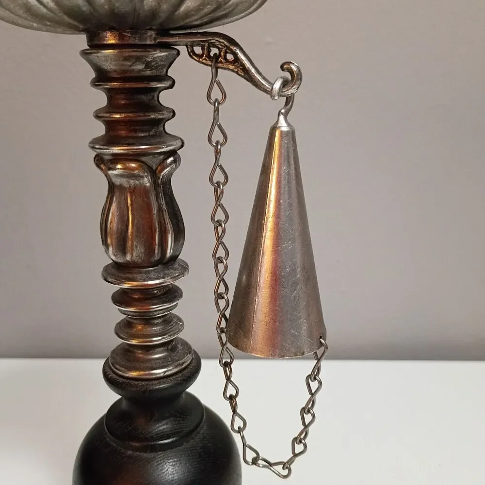 Vintage Dilly Antique Metal Finish Wood Pillar Candle Holder Attached Snuffer
